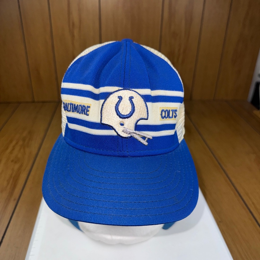 Vintage AJD Baltimore Colts Trucker Hat Made in USA Blue White Snapback Cap L